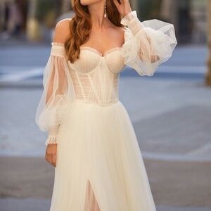 Draped Soft Tulle Wedding Dress